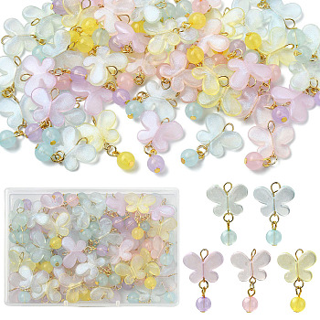 50Pcs 5 Colors Resin & Acrylic Pendants, Butterfly Charms, with Iron Findings, Golden, Mixed Color, 30mm, Hole: 3mm, 10pcs/color