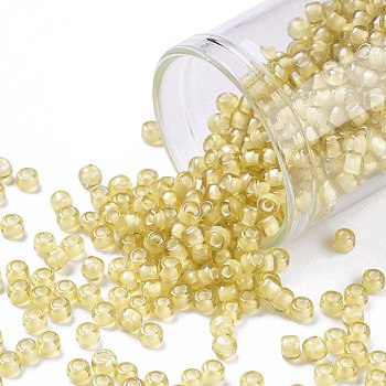 TOHO Round Seed Beads, Japanese Seed Beads, (948) Inside Color Amber/Cream Lined, 8/0, 3mm, Hole: 1mm, about 1110pcs/50g