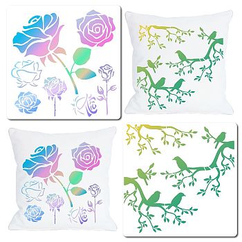 2Pcs 2 Styles Plastic Drawing Painting Stencils Templates, Square, Flower Pattern, 30x30cm, 1pc/style