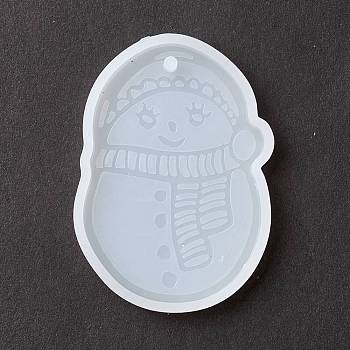 Christmas Theme DIY Snowman Pendant Silicone Molds, Resin Casting Molds, for UV Resin & Epoxy Resin Jewelry Making, White, 61x42x7mm, Hole: 3mm
