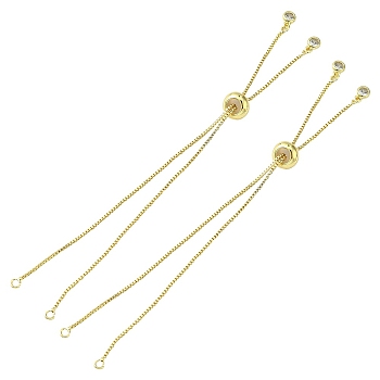 Rack Plating Brass Box Chain Slider Bracelets, with Cubic Zirconia Charm, Long-Lasting Plated, for Adjustable Link Bracelet Making, Golden, Single Chain Length: about 11.5~12cm