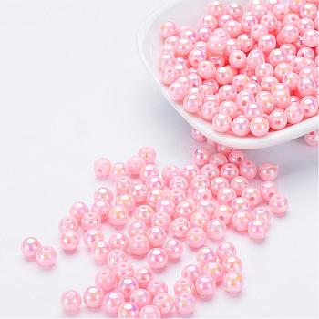 Eco-Friendly Poly Styrene Acrylic Beads, AB Color Plated, Round, Misty Rose, 8mm, Hole: 1mm, about 2000pcs/500g
