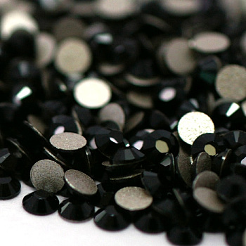 Glass Flat Back Rhinestone, Grade A, Back Plated, Faceted, Half Round, Jet, 7.1~7.3mm, about 288pcs/bag