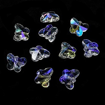 Transparent Glass Beads, Faceted, Butterfly, Clear, 12x15x8mm, Hole: 1.5mm