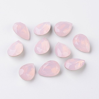 Faceted Teardrop K9 Glass Rhinestone Cabochons, Grade A, Pointed Back & Back Plated, Rose Water Opal, 10x7x4mm