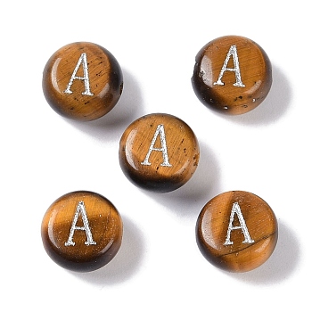 Natural Tiger Eye Beads, Rondelle with Letter, Letter A, 8.5~9x5~5.5mm, Hole: 1.2mm