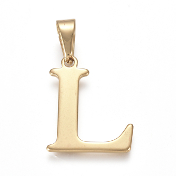 304 Stainless Steel Pendants, Golden, Initial Letter.L, 26x20x1mm, Hole: 3x10mm