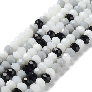 Glass Beads Strands, Faceted, Rondelle, Black, 8x6mm, Hole: 1mm, about 65~68pcs/strand, 15.7~16.1 inch(40~41cm)