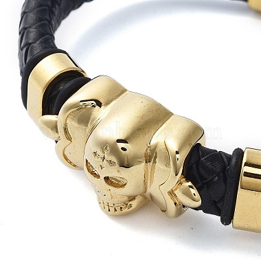 bracelets pour hommes en cordon de cuir pu noir tressé(BJEW-K243-52G)-2