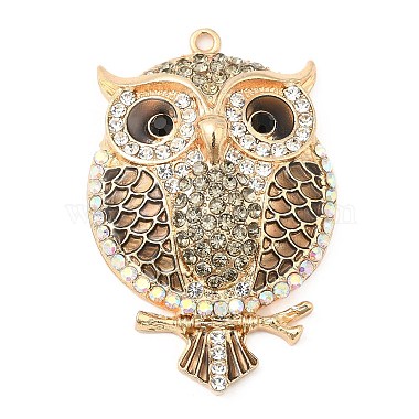 Light Gold Owl Alloy+Rhinestone Big Pendants