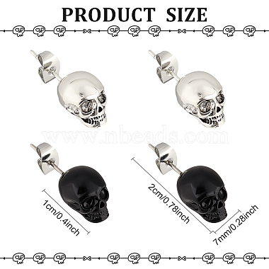ANATTASOUL 2 Pairs 2 Colors Gothic Alloy Skull Stud Earrings for Women(EJEW-AN0002-18)-2