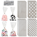 100Pcs 4 Styles Rectangle Plastic Candy Bags, Cookie Cellophane Bag, with Twist Tie, White, 270x130x0.1mm, 25pcs/style(ABAG-WH20013-19C)