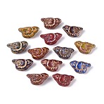 Picasso Baking Paint & Golden Metal Enlaced Glass Beads, Bird, Mixed Color, 11.5x21~22x9~11mm, Hole: 1.2mm(DGLA-T004-68M)