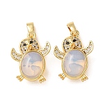 Opalite Pendants, Brass Micro Pave Clear Cubic Zirconia Owl Bezeled Charms, Real 18K Gold Plated, 20x15x8mm, Hole: 2.5x4mm(GG-CBA7789-01G)