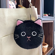 Cartoon Cat Plush Pouches, Wallets for Children, Black, 11x10cm(PW-WG30A97-01)