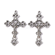 Tibetan Style Alloy Pendants, For Easter, Crucifix Cross Pendant, Antique Silver, Lead Free and Cadmium Free, 43.5x26x3mm, Hole: 2mm(X-LF1299Y)