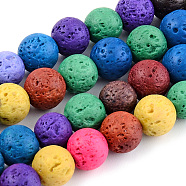 Synthetic Lava Rock Beads Strands, Dyed, Round, Mixed Color, 10mm, Hole: 1mm, about 39pcs/strand, 14.96 inch(38cm)(X-G-S247-10mm-01-1)