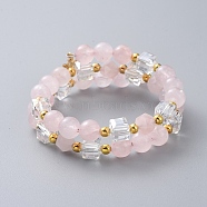 Two Loops Fashion Wrap Bracelets, with Natural Rose Quartz Beads, Cube Glass Beads, Lotus Flower 304 Stainless Steel Charms and Iron Spacer Beads, 2 inch(5cm)(BJEW-JB04689-03)
