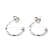304 Stainless Steel Stud Earring, Half Hoop Ear Stud, Stainless Steel Color, 15x3x20mm(EJEW-H134-02A-P)