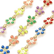 Brass with Colorful Enamel Flower Link Chains, with Spool, Unwelded, Real 18K Gold Plated, 9.5x5.5x1mm, about 16.40 Feet(5m)/Roll(KK-F871-56G)
