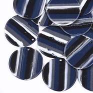Resin Pendants, Flat Round, Stripe Pattern, Black, 34.5x1.5mm, Hole: 1.8mm(X-RESI-T022-13A)