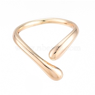 Brass Teardrop Open Cuff Ring for Women, Nickel Free, Real 18K Gold Plated, US Size 6 1/2(16.9mm)(RJEW-T001-90G)