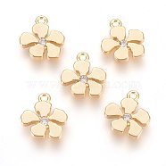 Brass Micro Pave Cubic Zirconia Charms, Flower, Clear, Real 18K Gold Plated, 10.5x9.5x1.5mm, Hole: 1mm(X-ZIRC-Q014-002G)