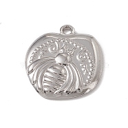 304 Stainless Steel Pendants, Flat Round with Bees Charm, Stainless Steel Color, 19x17.5x2.5mm, Hole: 1.8mm(STAS-P316-03P)