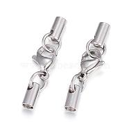 304 Stainless Steel Lobster Claw Clasps, with Cord Ends, Stainless Steel Color, 33mm, Inner diameter: 3.5mm(STAS-P146-A13-3.5mm)