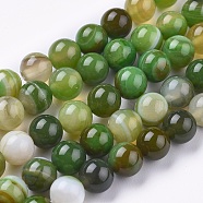 Natural Striped Agate/Banded Agate Beads Strands, Dyed & Heated, Round, Green, 8mm, Hole: 1.4mm, about 50pcs/strand, 15.75 inch(40cm)(G-I261-C04-8mm)