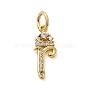 Brass Micro Pave Cubic Zirconia Pendants, with Jump Ring, Letter R, 16.5x7x2mm, Ring: 6x1mm, Inner Diameter: 4mm(KK-M273-01G-R)