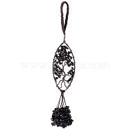 1Pc Natural Obsidian Big Pendant Decotations, with Brass Findings, Horse Eye with Tree of Life Pattern, Cadmium Free & Lead Free, with 1Pc Rectangle Velvet Pouches, 192mm(G-SZ0001-95B)