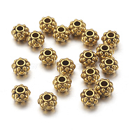 Tibetan Style Beads, Antique Golden Color, Lead Free & Cadmium Free, Flower, Size: 6.5x4.5mm thick, Hole: 1mm(GLF0914Y)