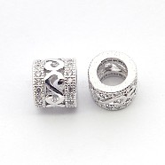New Items Brass Micro Pave Cubic Zirconia Column Spacer Beads, Cadmium Free & Nickel Free & Lead Free, with Letter S, Real Platinum Plated, 7x8mm, Hole: 4.5mm(ZIRC-L007-04P)