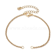 304 Stainless Steel Slider Bracelet Makings, with Rolo Chains and Brass Slider Beads, Golden, 6-7/8 inch(17.4cm)(AJEW-JB01279-02)