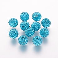 Polymer Clay Rhinestone Beads, Grade A, Round, Pave Disco Ball Beads, Blue Zircon, 10x9.5mm, Hole: 1.5mm(X-RB-K050-10mm-C24)