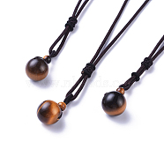 Natural Tiger Eye Pendant Necklaces, with Nylon Cord, Round, 27.55 inch(70cm)(NJEW-P241-A03)