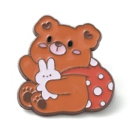 Bear with Bag & Rabbit Enamel Pins, Coffee Zinc Alloy Badge for Women, Tomato, 28.5x27x2mm(JEWB-Q036-02B)