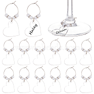 20Pcs Blank Acrylic Heart Pendants Wine Glass Charms with Acrylic Pearl Beads, Brass Wine Glass Identification Marker Tags for Party Wedding Birthday, White, 62mm, Pin: 0.8mm(AJEW-BC0003-76)