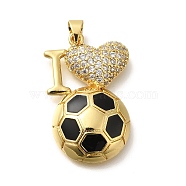 Rack Plating Brass with Cubic Zirconia Pendants and Enamel, Long-Lasting Plated, Lead Free & Cadmium Free, Football Charms, Real 18K Gold Plated, 31x19.5x5.5mm, Hole: 4X3.5mm(KK-Z086-04G)