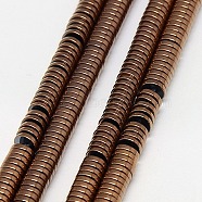 Electroplate Non-magnetic Synthetic Hematite Beads Strands, Heishi Beads, Flat Round/Disc, Grade A, Copper Plated, 3x1mm, Hole: 1mm, about 400pcs/strand, 16 inch(G-J164A-3mm-01)