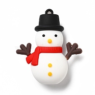 Christmas PVC Plastic Big Pendants, Snowman, White, 54x46.5x19mm, Hole: 3mm(KY-C009-16)
