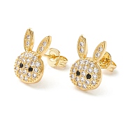 Rabbit Cubic Zirconia Stud Earrings, Brass Jewelry for Women, Cadmium Free & Nickel Free & Lead Free, Real 18K Gold Plated, 13x8.5mm, Pin: 0.6mm(EJEW-P196-03G)
