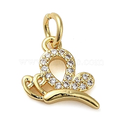 Brass Micro Pave Clear Cubic Zirconia Pendants, Butterfly, Real 18K Gold Plated, 12x10.5x2.5mm(KK-U005-01G-G)