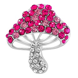 Cubic Zirconia Mushroom Brooch, Alloy Badge for Backpack Clothes, Pink, 30x27mm(JBR102A)