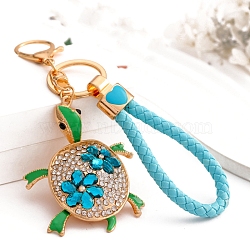 Zinc Alloy Keychain, with Rhinestone and Enamel, Tortoise, Deep Sky Blue, Pendant: 75x56mm(PW-WG48B6B-01)