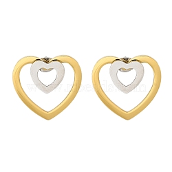 Ion Plating(IP) 304 Stainless Steel Heart Stud Earrings, Golden & Stainless Steel Color, 18.5x19.5mm(EJEW-C118-03B)