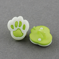Acrylic Shank Buttons, 1-Hole, Dyed, Paw, Yellow Green & White, 19x17x8mm, Hole: 4x2mm(BUTT-Q022-B-05)