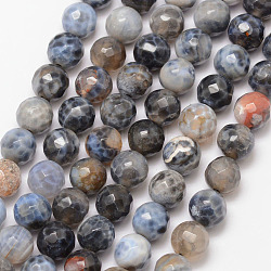 Natural Fire Crackle Agate Bead Strands, Round, Grade A, Faceted, Dyed & Heated, Black, 8mm, Hole: 1mm, about 47pcs/strand, 15 inch(X-G-K166-07F-8mm-05)