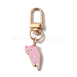 Cute Cat Alloy Enamel Pendant Decorations, Swivel Clasps Charms, Clip-on Charms, for Keychain, Purse, Backpack Ornament, Light Gold, Pearl Pink, 60mm(AJEW-WH0323-89B)